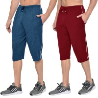 Stylcozy Men's Cotton Denim Blue & Maroon Color Three by Fourth, 3/4, Capri, Three Quarter Pant  Stylcozy Men's Cotto...