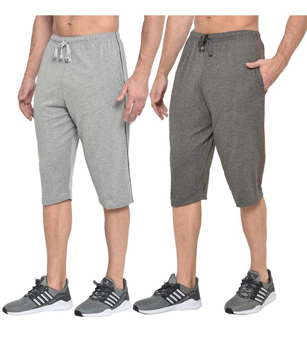 Stylcozy Men's Cotton Light Grey & Dark Grey Color Three by Fourth, 3/4, Capri, Three Quarter Pant 