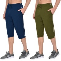 Stylcozy Men's Cotton Navy Blue & Olive Color Three by Fourth, 3/4, Capri, Three Quarter Pant  Stylcozy Men's Cotto...