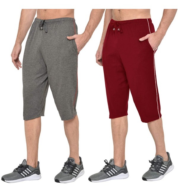 Stylcozy Men's Cotton Dark Grey & Maroon Color Three by Fourth, 3/4, Capri, Three Quarter Pant 
