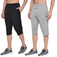 Stylcozy Men's Cotton Black & Light Grey Color Three by Fourth, 3/4, Capri, Three Quarter Pant  Stylcozy Men's Cotto...