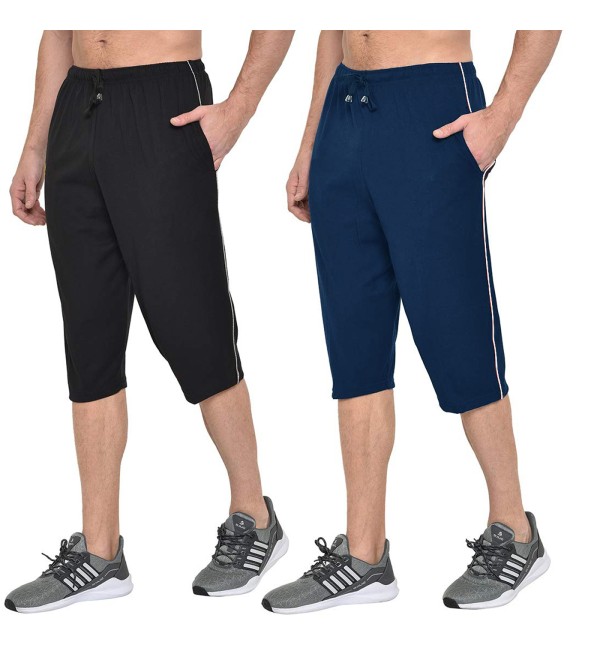 Stylcozy Men's Cotton Black & Navy Blue Color Three by Fourth, 3/4, Capri, Three Quarter Pant 