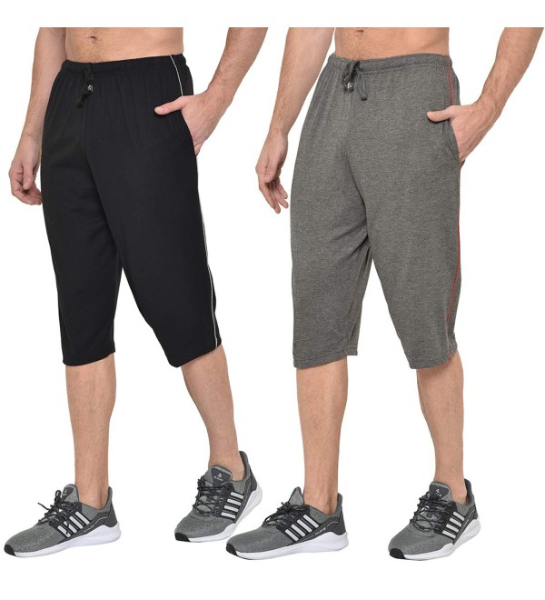 Stylcozy Men's Cotton Black & Dark Grey Color Three by Fourth, 3/4, Capri, Three Quarter Pant 