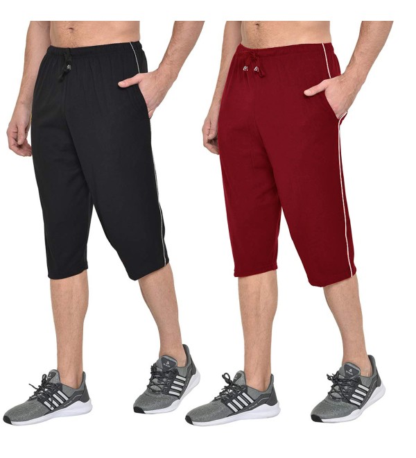 Stylcozy Men's Cotton Black & Maroon Color Three by Fourth, 3/4, Capri, Three Quarter Pant 