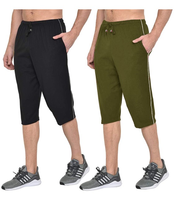 Stylcozy Men's Cotton Black & Olive Color Three by Fourth, 3/4, Capri, Three Quarter Pant 