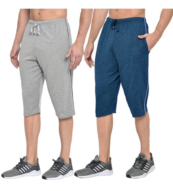 Stylcozy Men's Cotton Denim Blue & Light Grey Color Three by Fourth, 3/4, Capri, Three Quarter Pant 