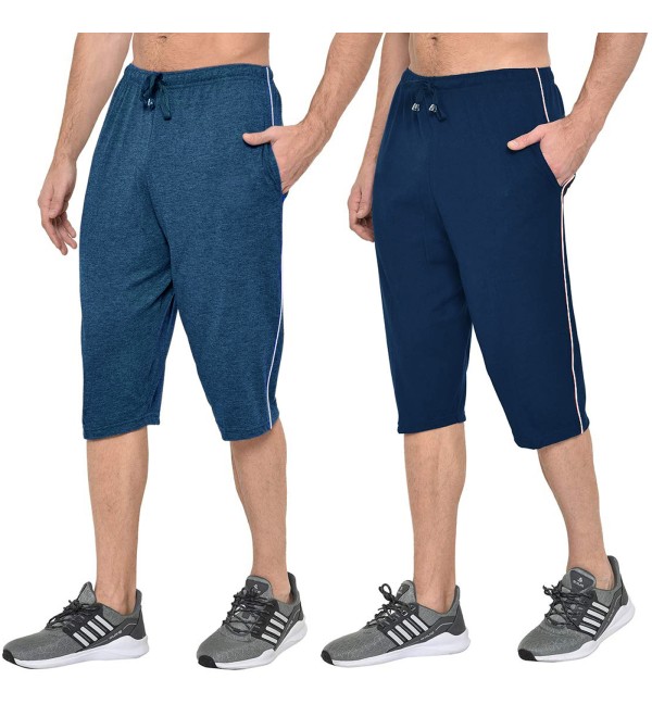 Stylcozy Men's Cotton Denim Blue & Navy Blue Color Three by Fourth, 3/4, Capri, Three Quarter Pant 
