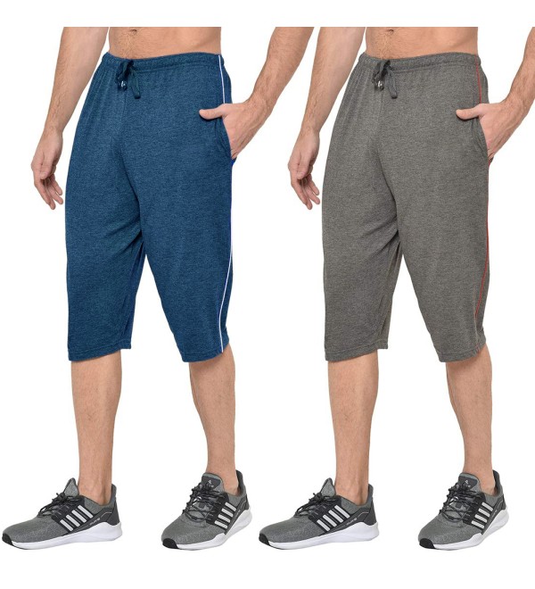 Stylcozy Men's Cotton Denim Blue & Dark Grey Color Three by Fourth, 3/4, Capri, Three Quarter Pant 