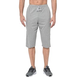 Stylcozy Men's Regular Fit Cotton Three Fourth Capri Light Grey