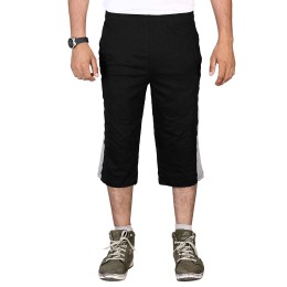 Stylcozy Men's Regular Fit Cotton Three Fourth Capri Black