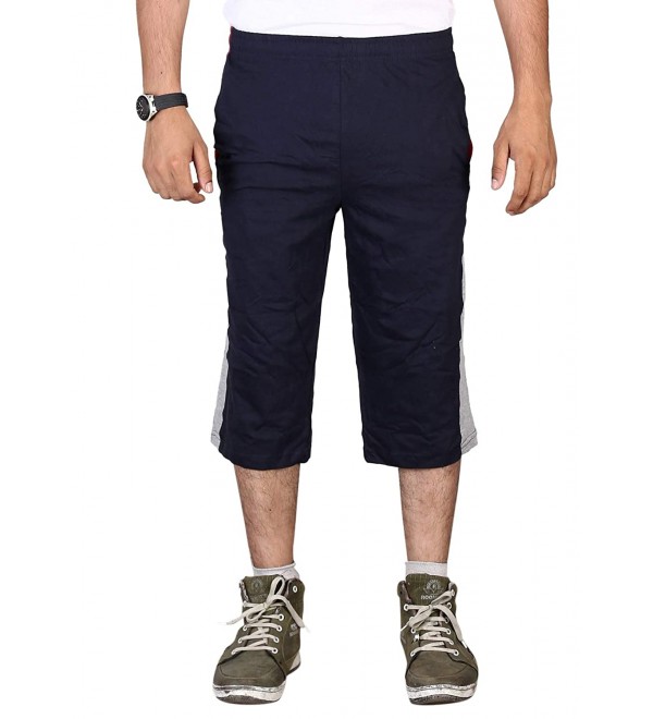 Stylcozy Men's Regular Fit Cotton Three Fourth Capri Navy Blue (SCMC10)
