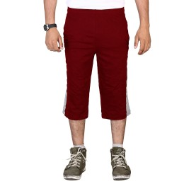 Stylcozy Men's Regular Fit Cotton Three Fourth Capri Maroon