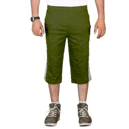 Stylcozy Men's Regular Fit Cotton Three Fourth Capri Olive