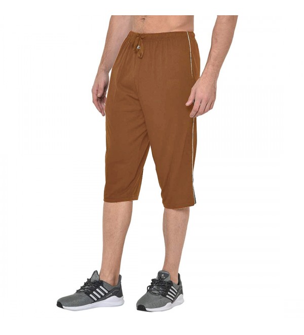 Stylcozy Men's Regular Fit Cotton Three Fourth Capri Coffee
