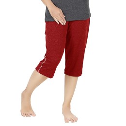 Stylcozy Women's Regular Fit Cotton Three Fourth Capri Maroon