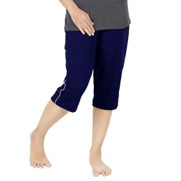 Stylcozy Women's Regular Fit Cotton Three Fourth Capri Navy Blue